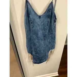 NWT Fashion Nova women's Downtown Denim Mini Dress Jean Size XL Blue V-Neck